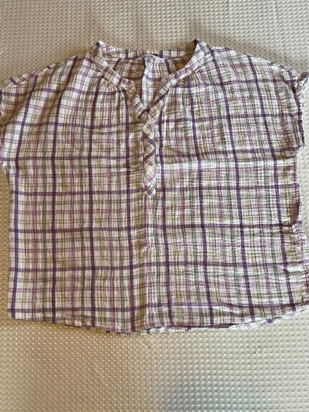 Northern Reflections 100% Cotton Plaid Seersucker Blouse XL